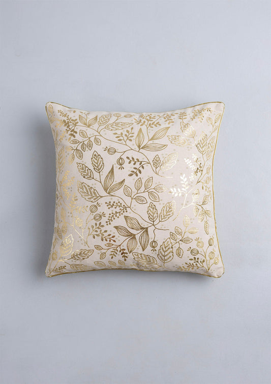 Mirra 100% Cotton Gold printed Beige Cushion Cover - 16"
