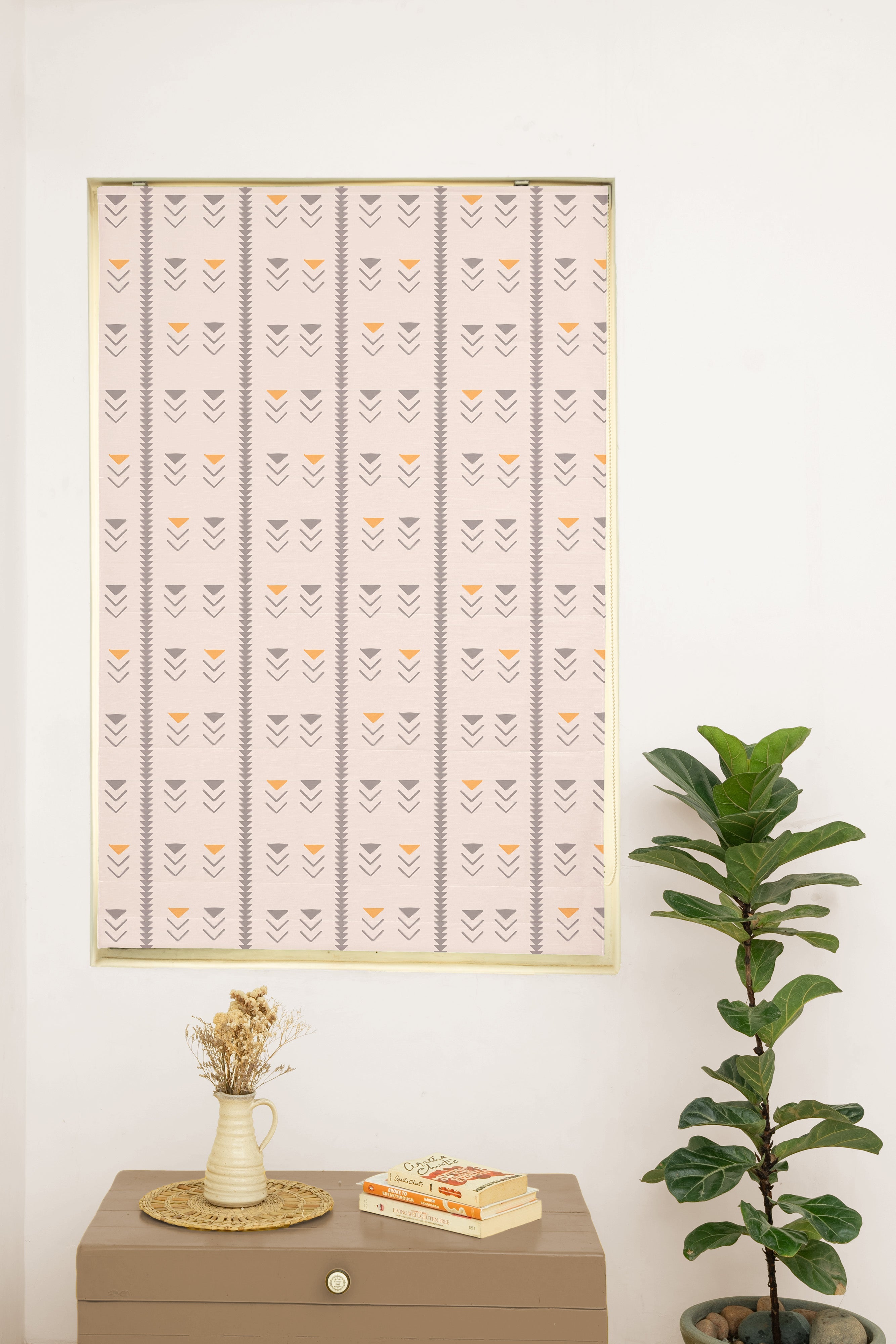 Mudline Printed 100% Customizable Cotton ethnic blind for living room - Room darkening - Mustard