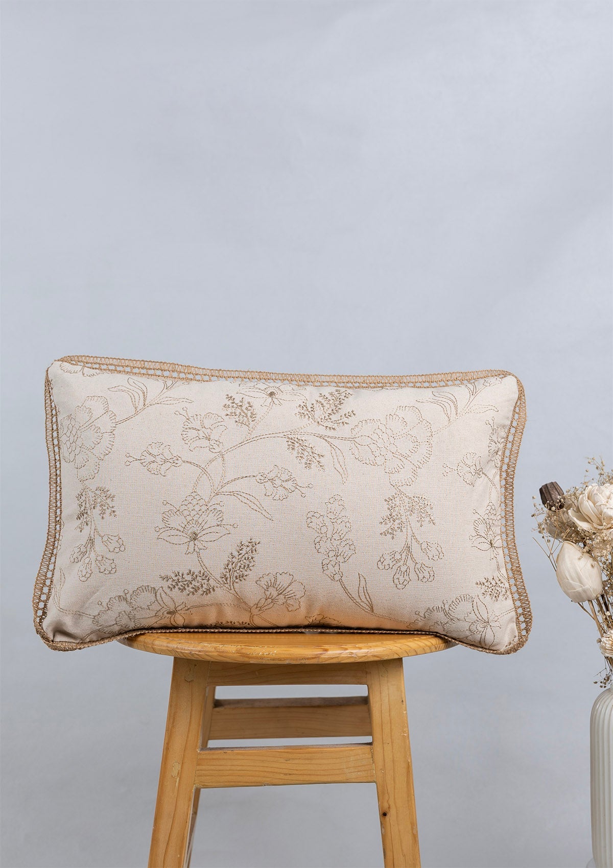 Mirra Gold Printed & Mukta Embroidered 100% Cotton Cushion Covers for Sofa - Beige and Brown - Pack of 2