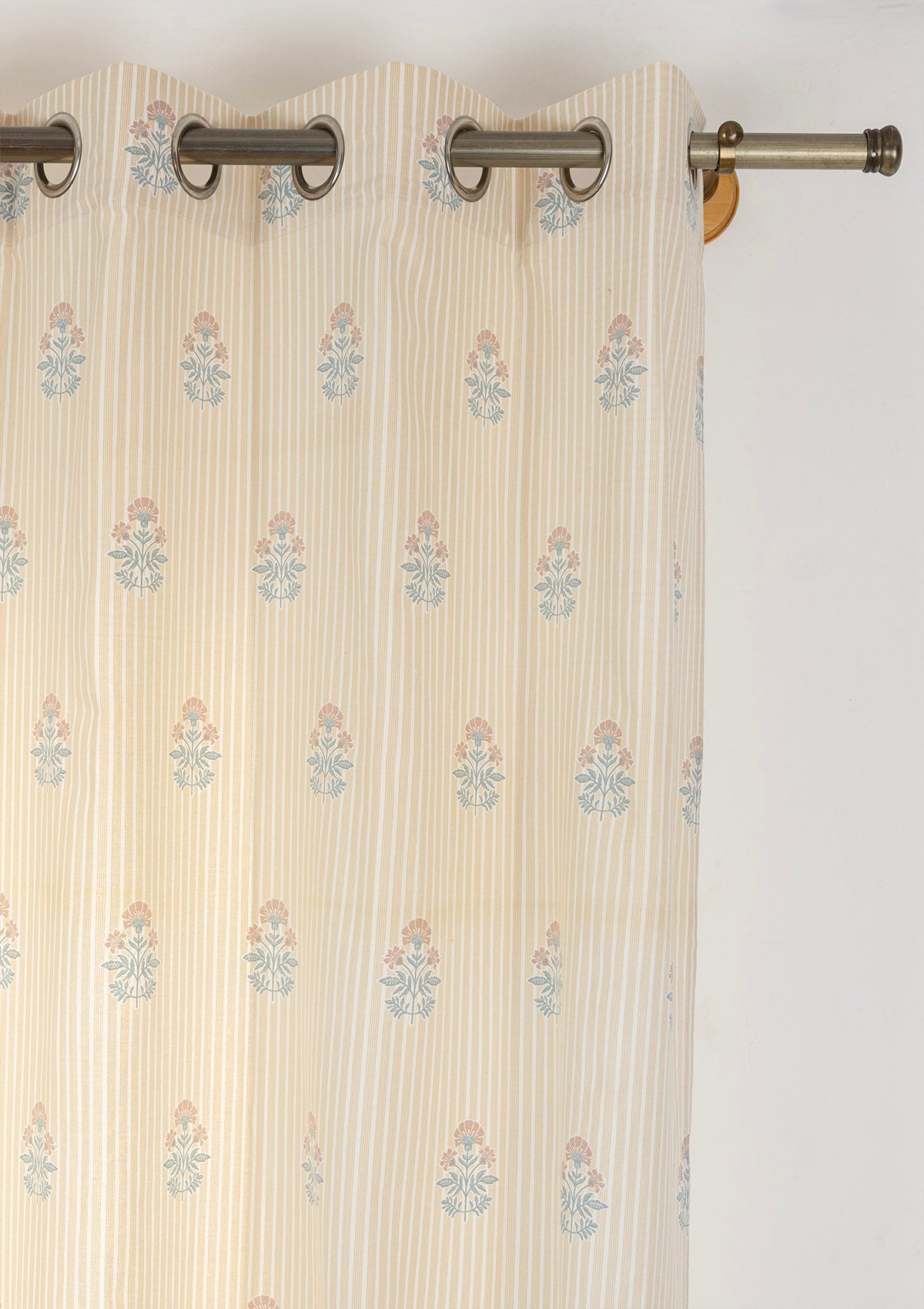 Peony Cream Floral Printed 100% Cotton Curtain For Living Room | Light Reduction | Single Piece