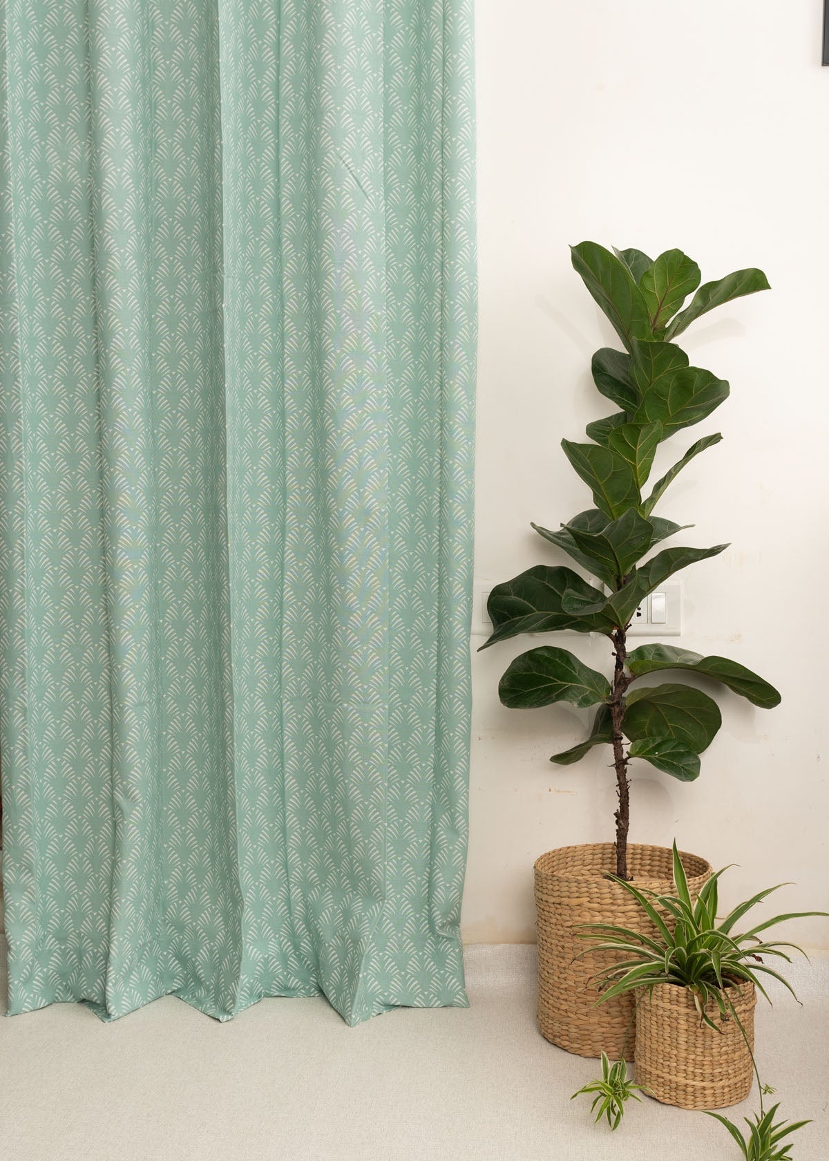 Pergola Nile Blue 100% cotton geometric curtain for living room & Bedroom - Room darkening - Single Piece