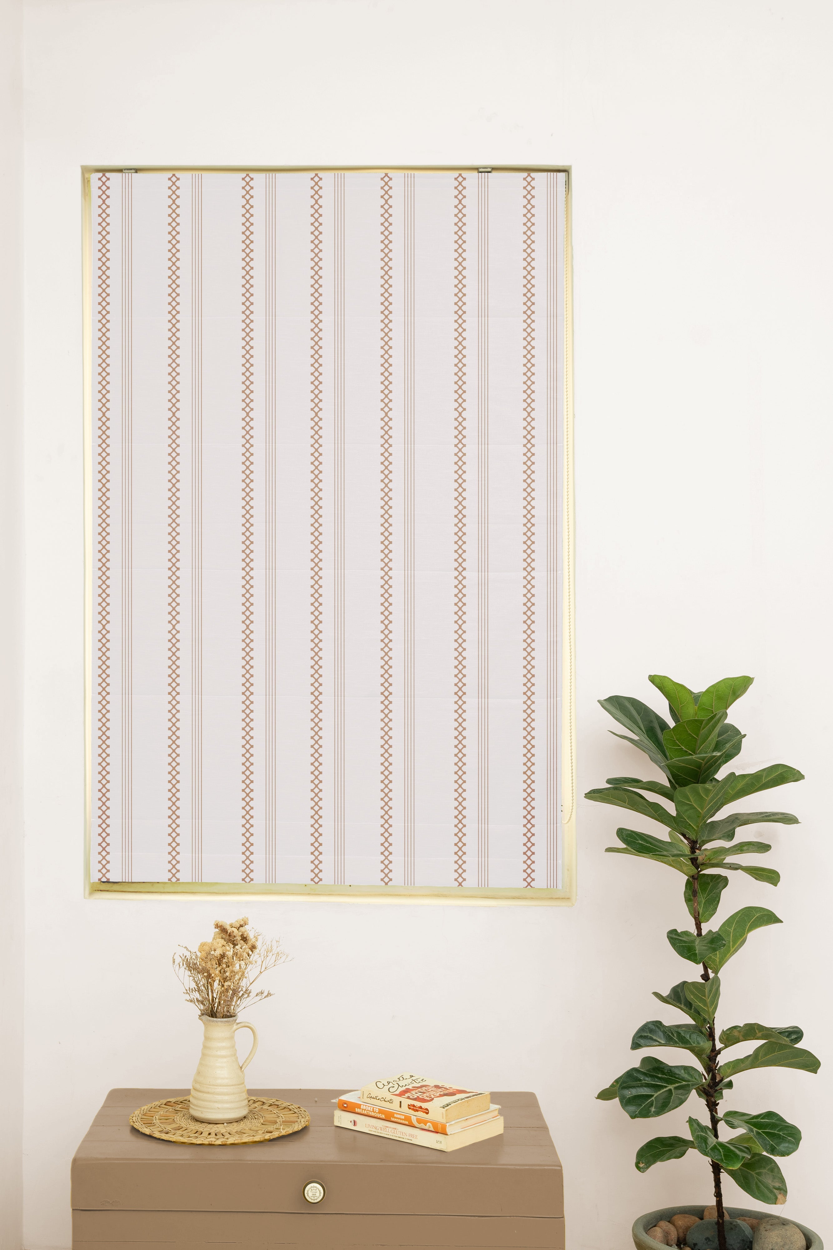Picket Fence Walnut Grey 100% Cotton Sheer Printed Customizable blind for livingroom & Bedrooms-Light Filtering