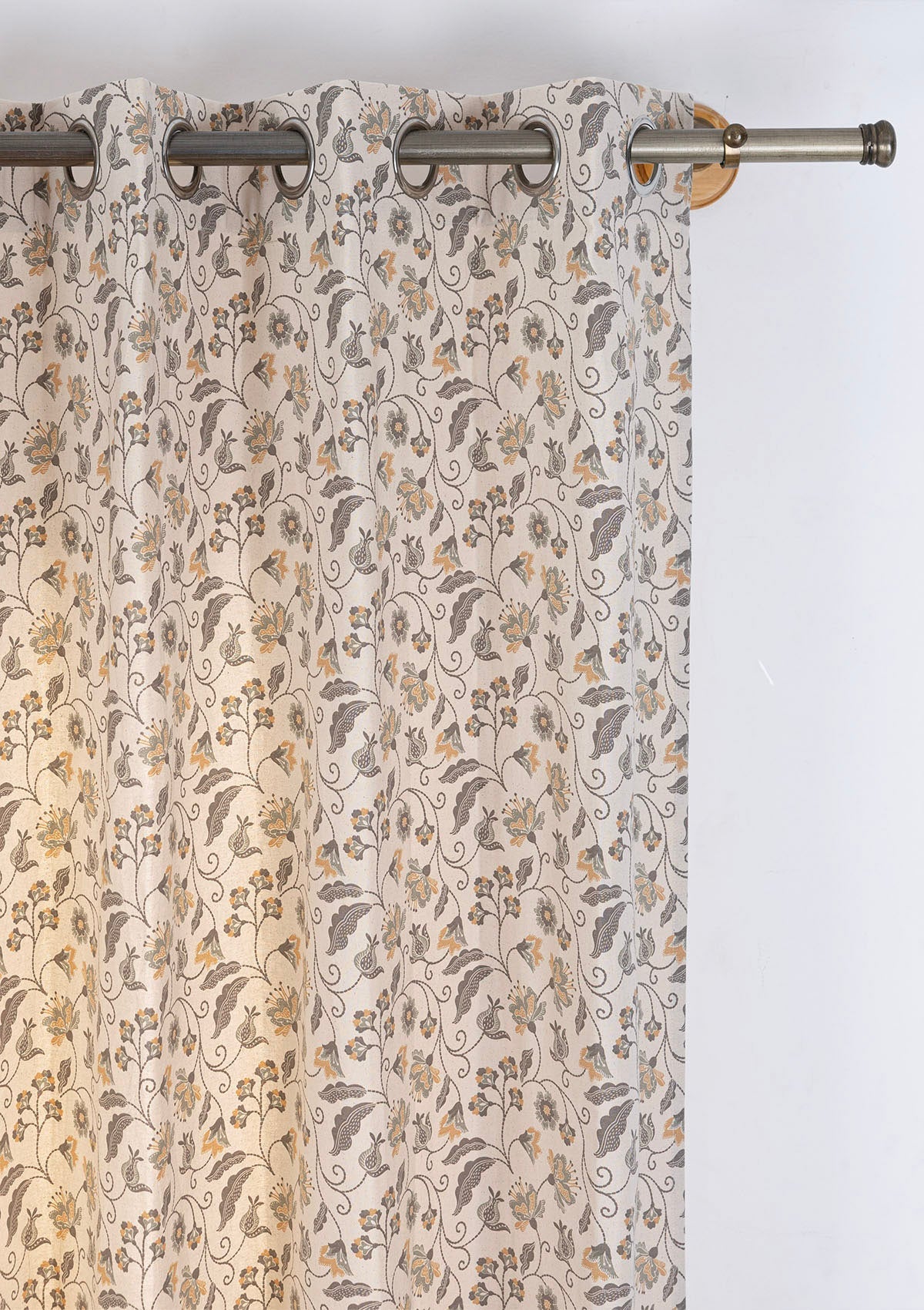 Pomera Grey Floral Printed 100% Cotton Curtain For Living Room | Light Reduction | Single Piece
