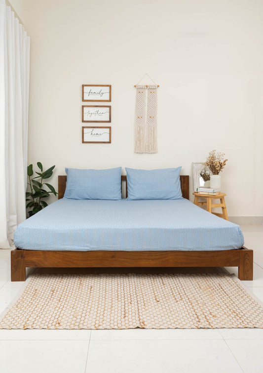 Stripes Fitted Sheet - Powder Blue