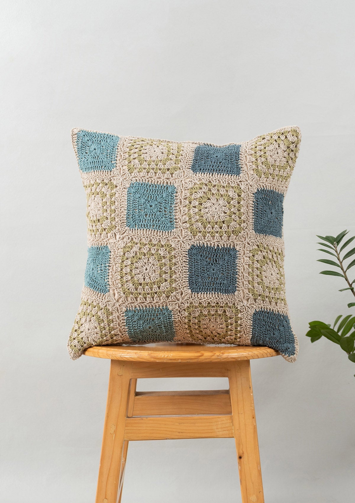 Prism Crochet Geometric Fusion Cushion Cover – 100% Cotton - Blue