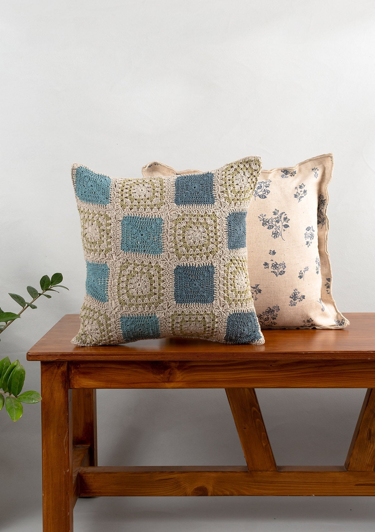 Prism Crochet Geometric Fusion Cushion Cover – 100% Cotton - Blue