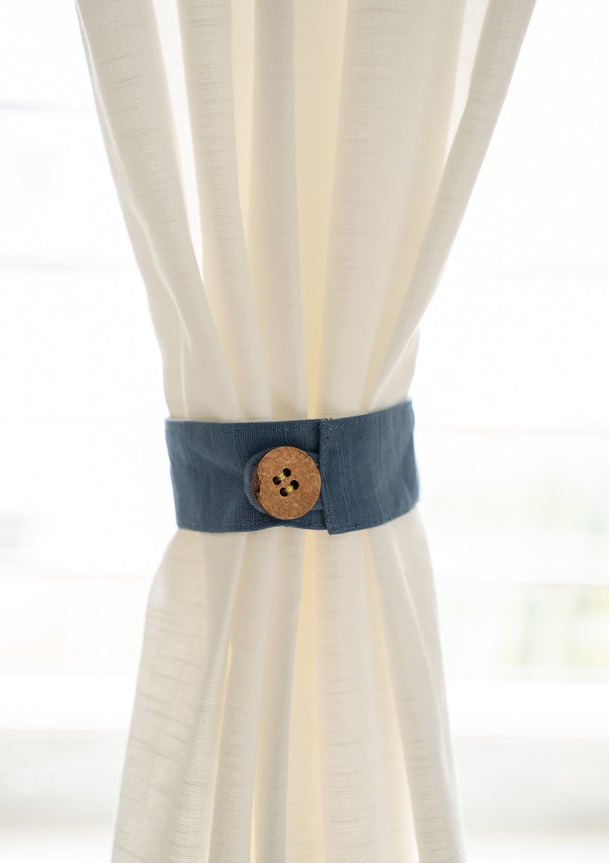 Royal blue Solid 100% Cotton curtain tie back with coconut shell button - Pack of 2