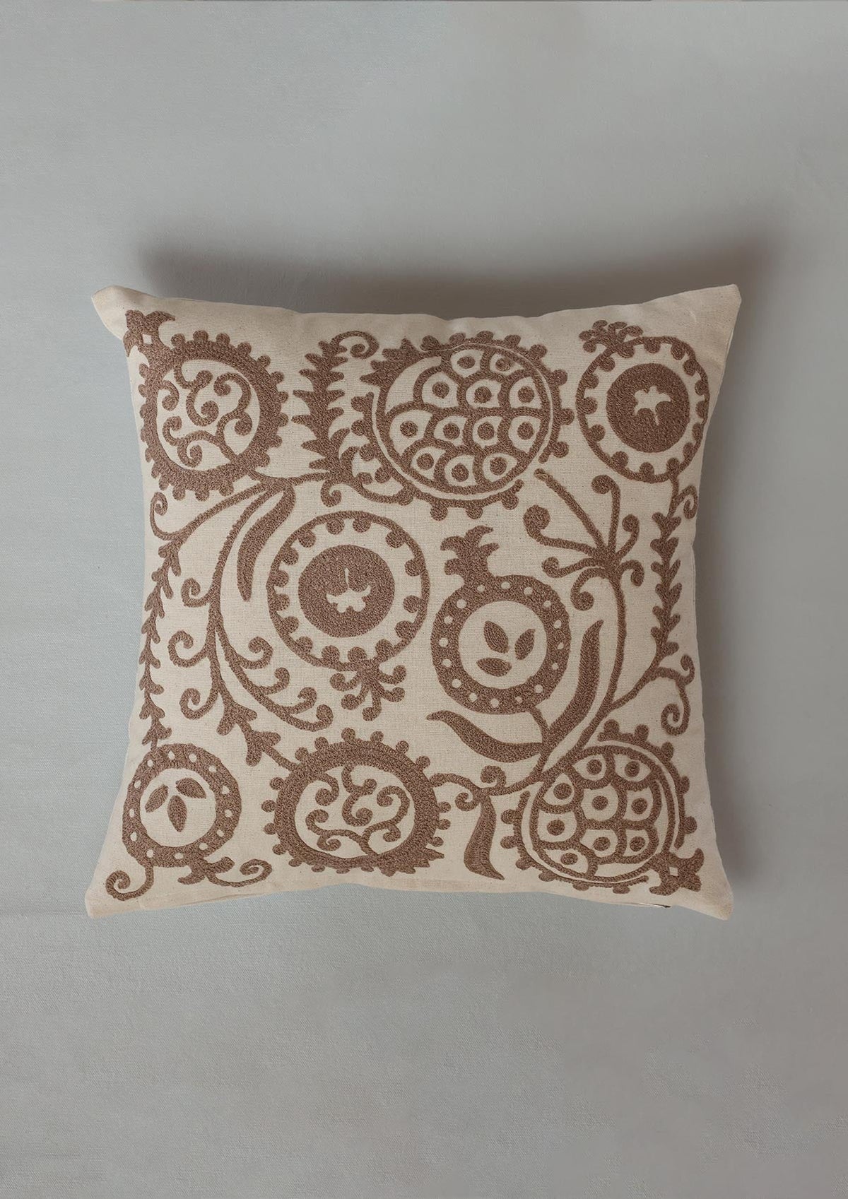 Ruby Brown | Embroidered Neutral |100% Cotton Cushion Cover For Sofa