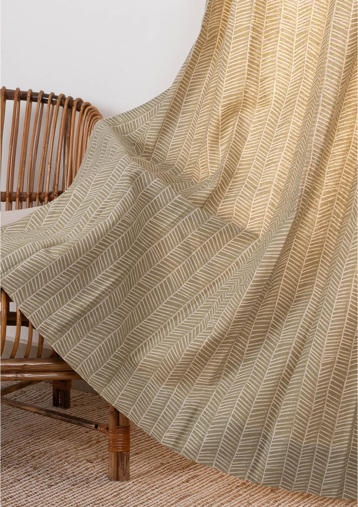 Rustle Herb Green Geometric Style 100% cotton Fabric - Room darkening - Herb Green