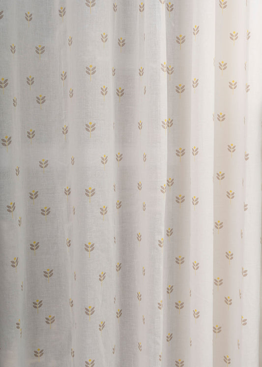 Sapling printed sheer Fabric - Yellow