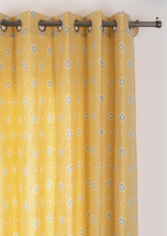 Sienna Contemporary Geometric 100% cotton curtain for Living Room and Bedroom- Room darkening - Yellow - Single Piece