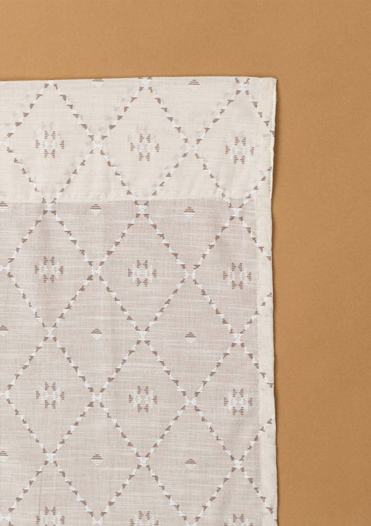 Truffle Brown Geometric Printed 100% Cotton Sheer Curtain For Living Room | Light Reduction | Single Piece