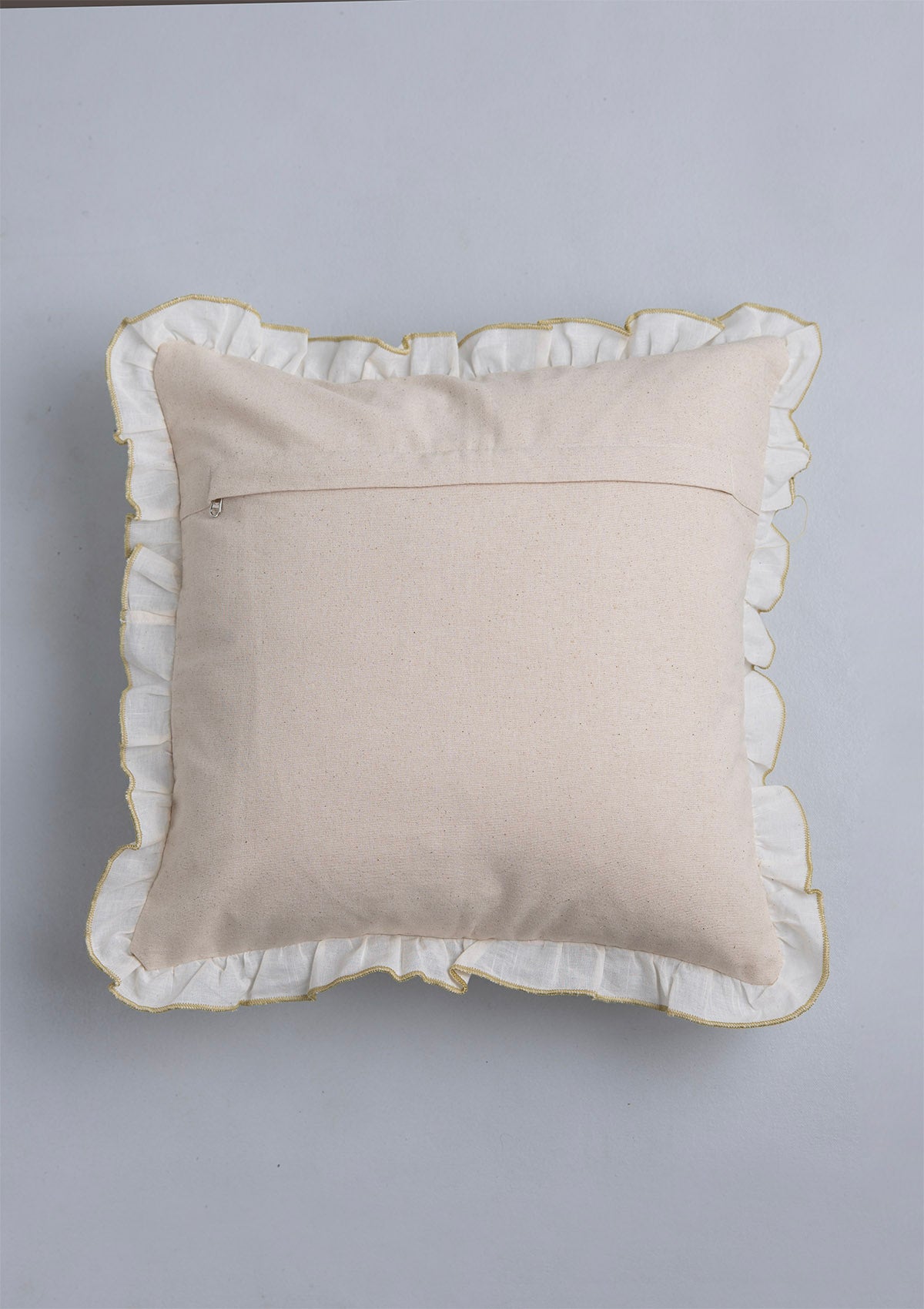 Vaanya 100% Cotton Sheer Embroidered Green and Pink Cushion Cover - 16"