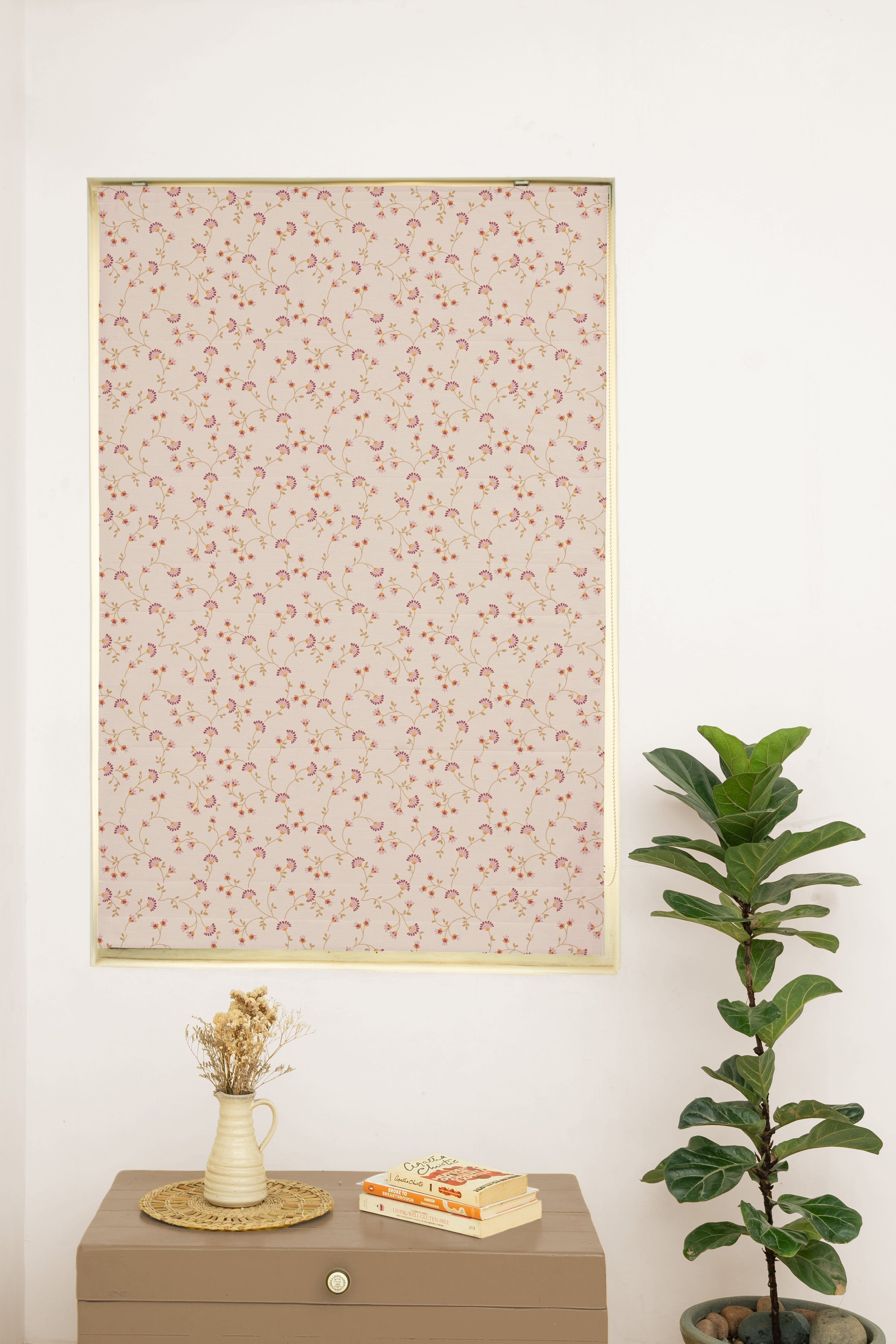 Vaanya 100% Cotton Sheer Embroidered Customizable blind for livingroom & Bedrooms - Light Filtering - Green and Pink