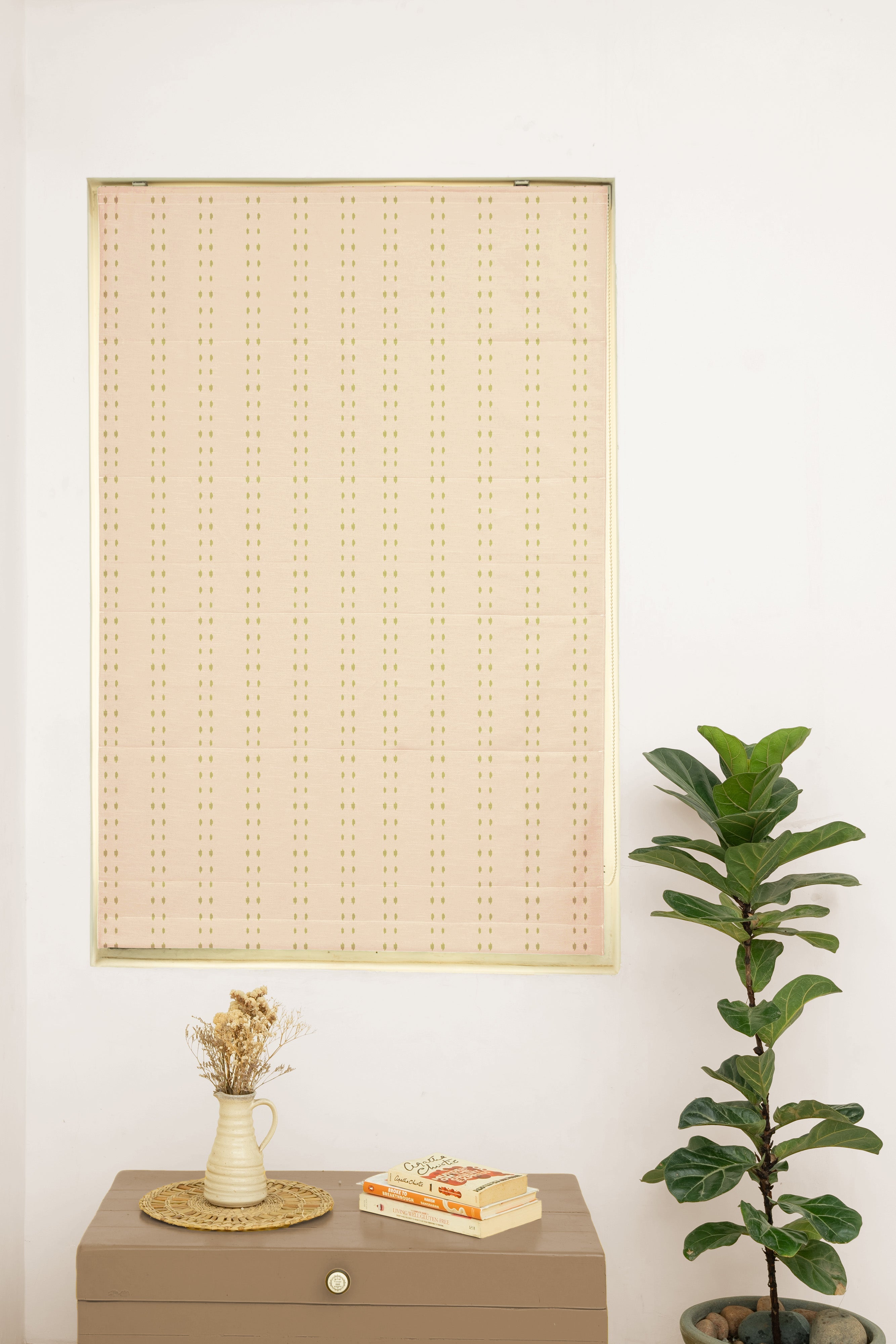 Dew Herb Green 100% Cotton Sheer Printed Customizable blind for livingroom & Bedrooms-Light Filtering