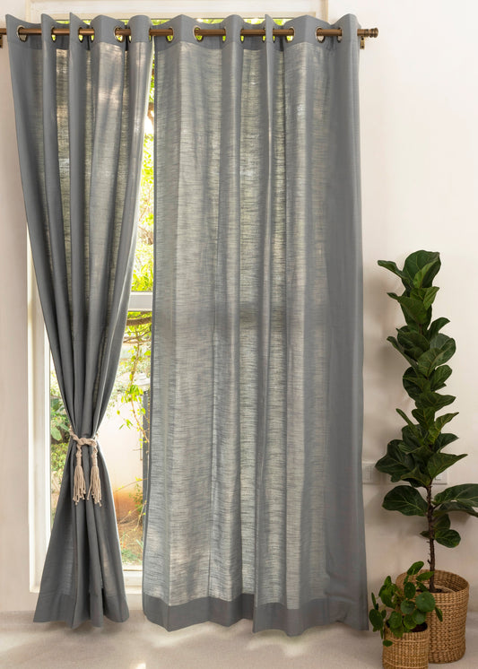 Solid Ultimate grey 100% cotton plain curtain for bedroom - Room darkening - Single Piece