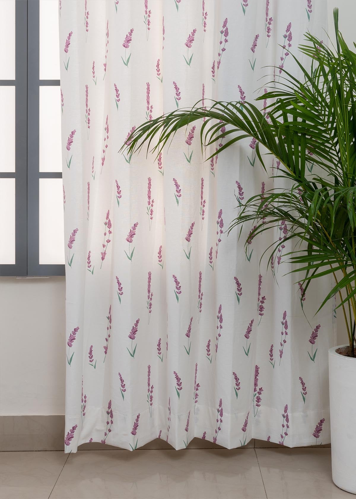 Fields of Lavender 100% cotton floral curtain for kids room - Light Reduction - Lavender - Single Piece