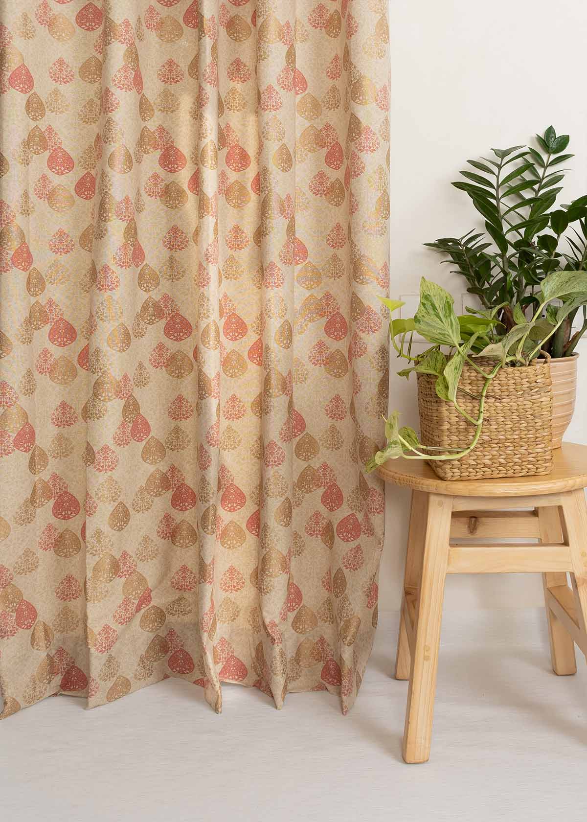 Indian Shimmer 100% cotton ethnic curtain for living room - Room darkening - Brown - Single Piece