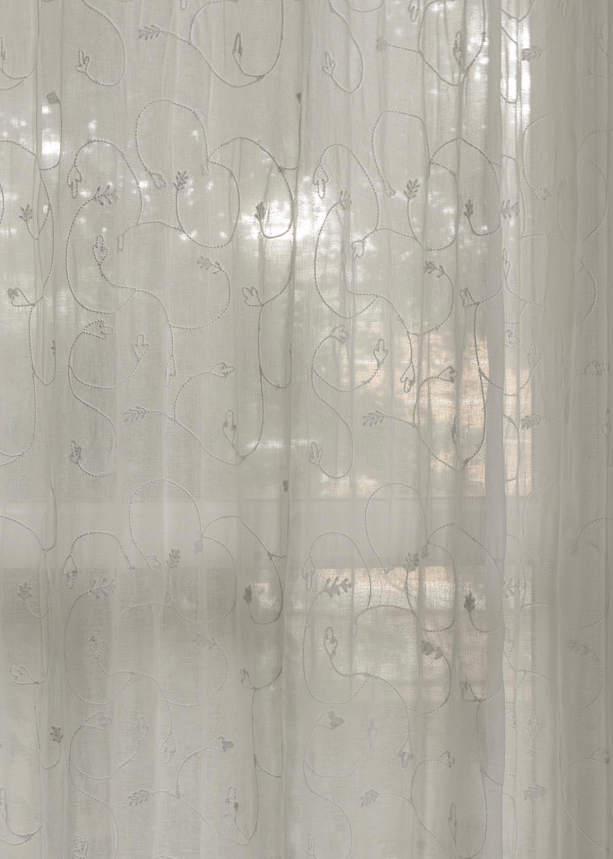 Ivy Vines White 100% cotton sheer embroidered minimal curtain for living room - Light filtering - Single Piece