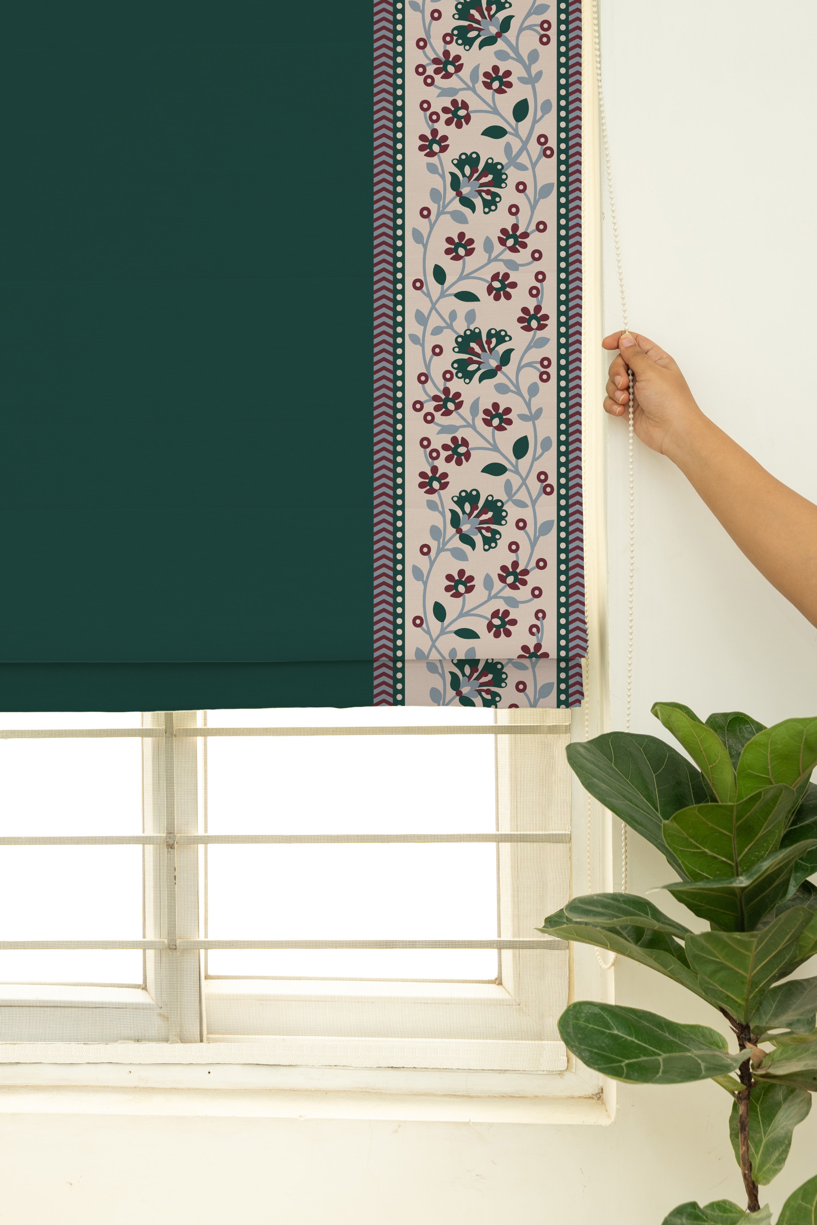 Kadamba Jade Green 100% Cotton Plain Customizable blind for livingroom & Bedrooms - Room Darkening
