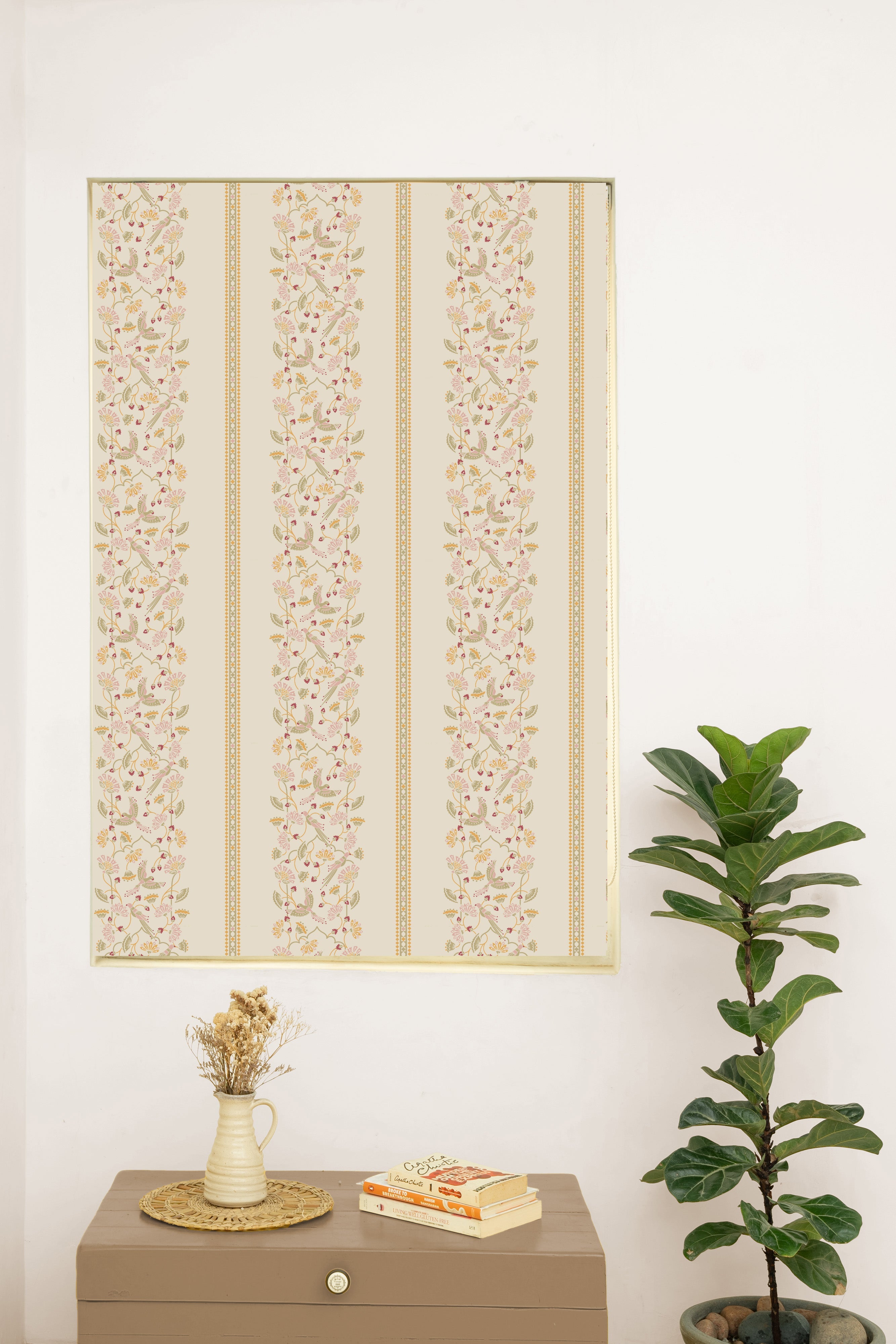Meenakshi 100% Cotton Ethnic Printed Customizable blind for livingroom & Bedrooms-Light Reduction-Green and Pink