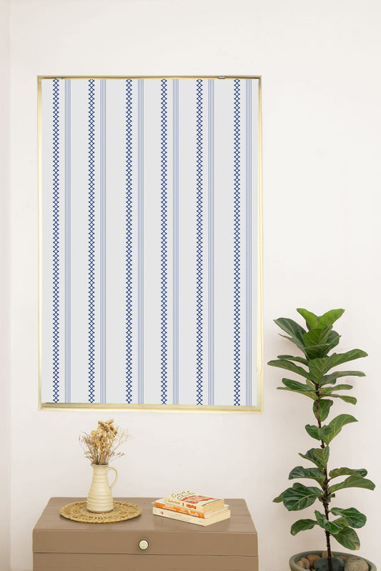 Picket Fence Royal Blue 100% Cotton Sheer Printed Customizable blind for livingroom & Bedrooms-Light Filtering