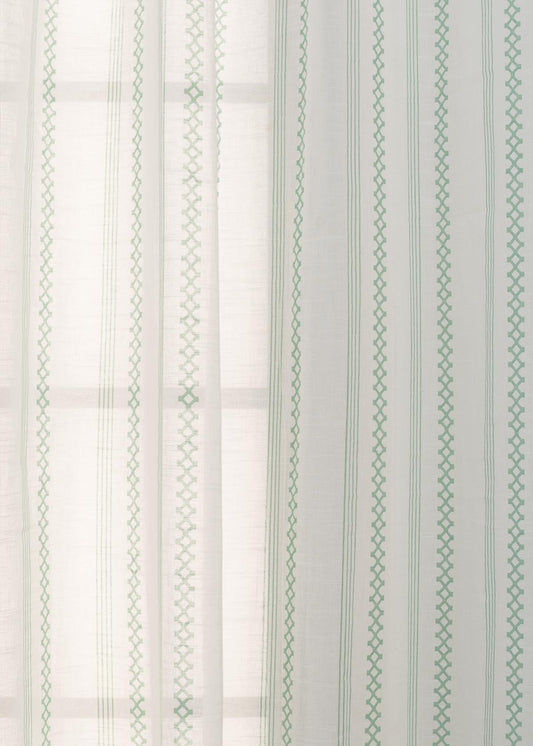 Picket Fence printed sheer Fabric - Sage Green