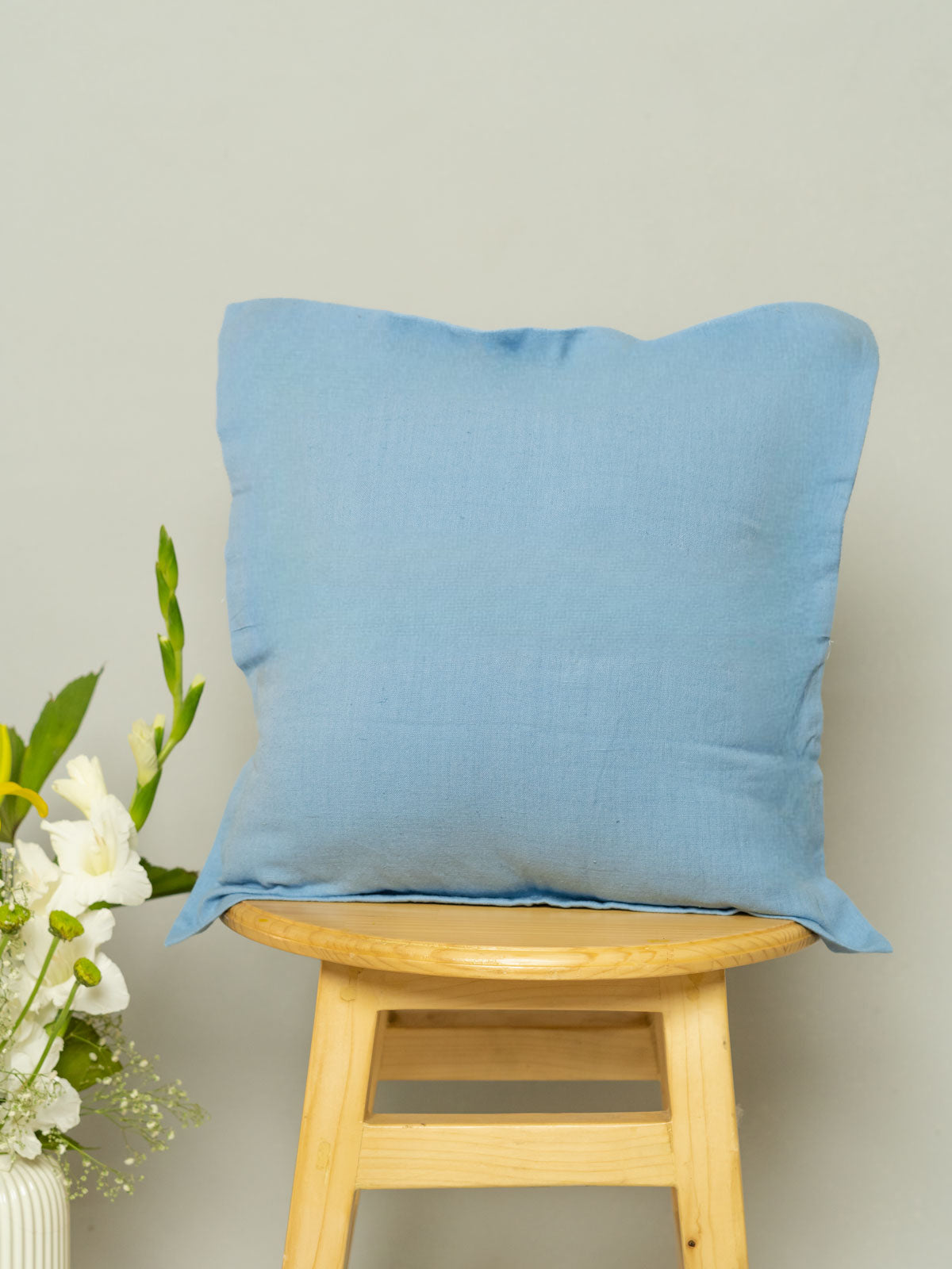 Solid Powder Blue 100% linen cotton plain cushion cover for sofa
