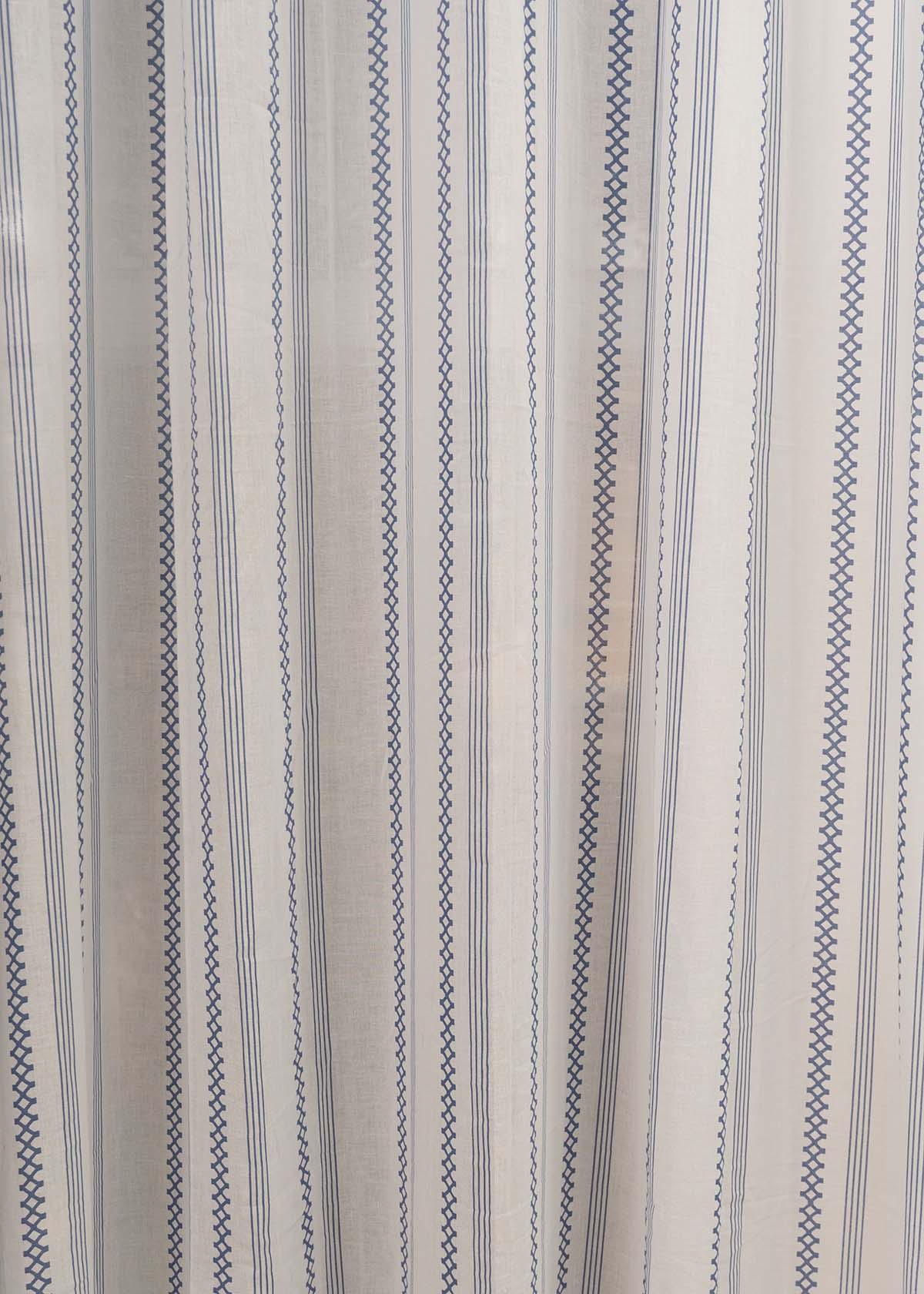 Picket Fence Royal Blue 100% Cotton Sheer Geometric curtain for Living room & bedroom - Light filtering - Single Piece