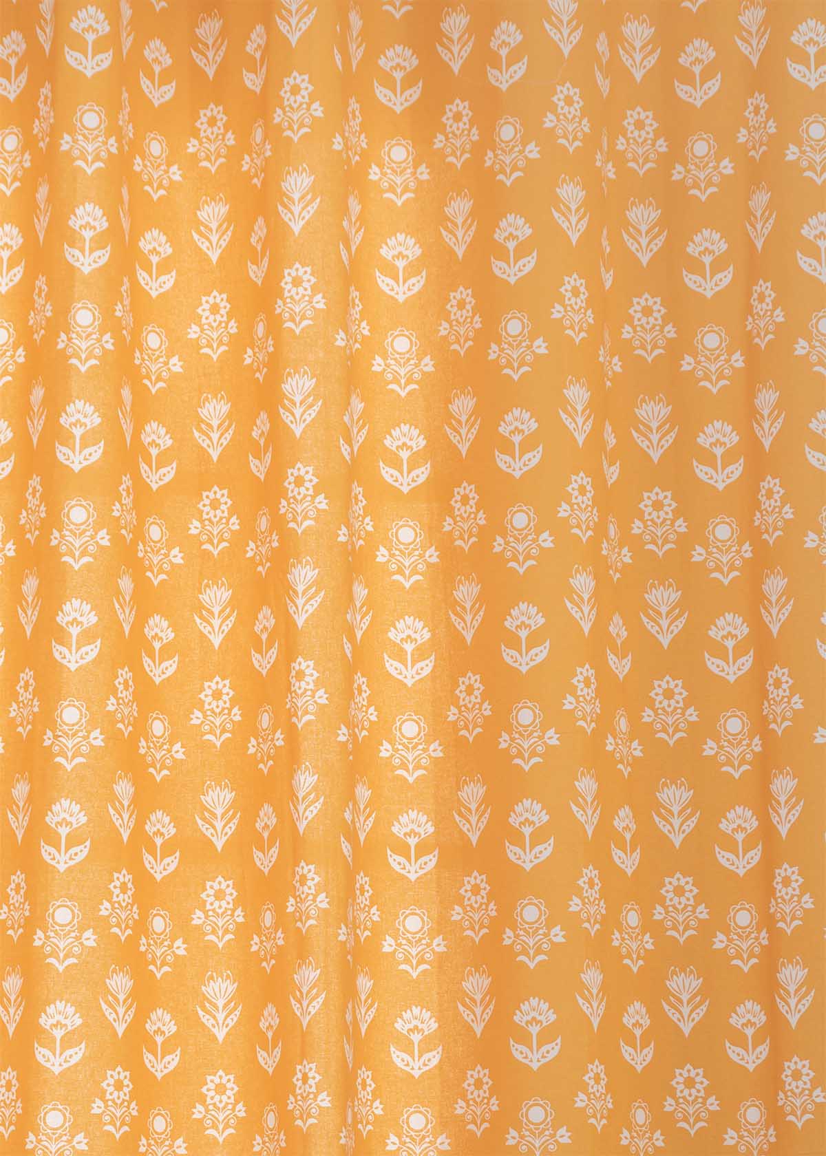 Dahlia Mustard 100% cotton floral curtain for living room - Room darkening - Single Piece