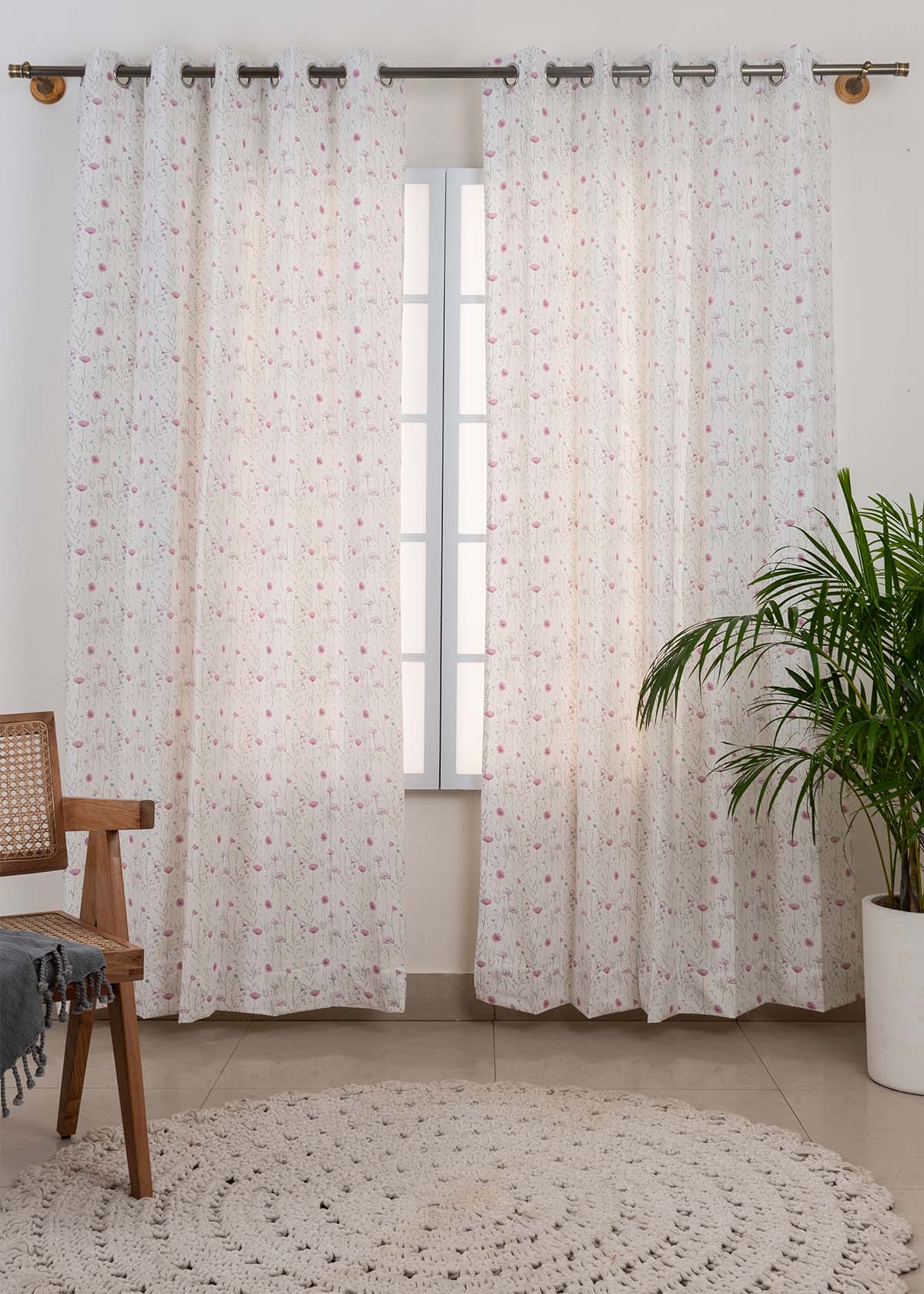 Drifting Dandelion Lavender 100% cotton floral curtain for kids room, living room - Light Reduction - Single Piece