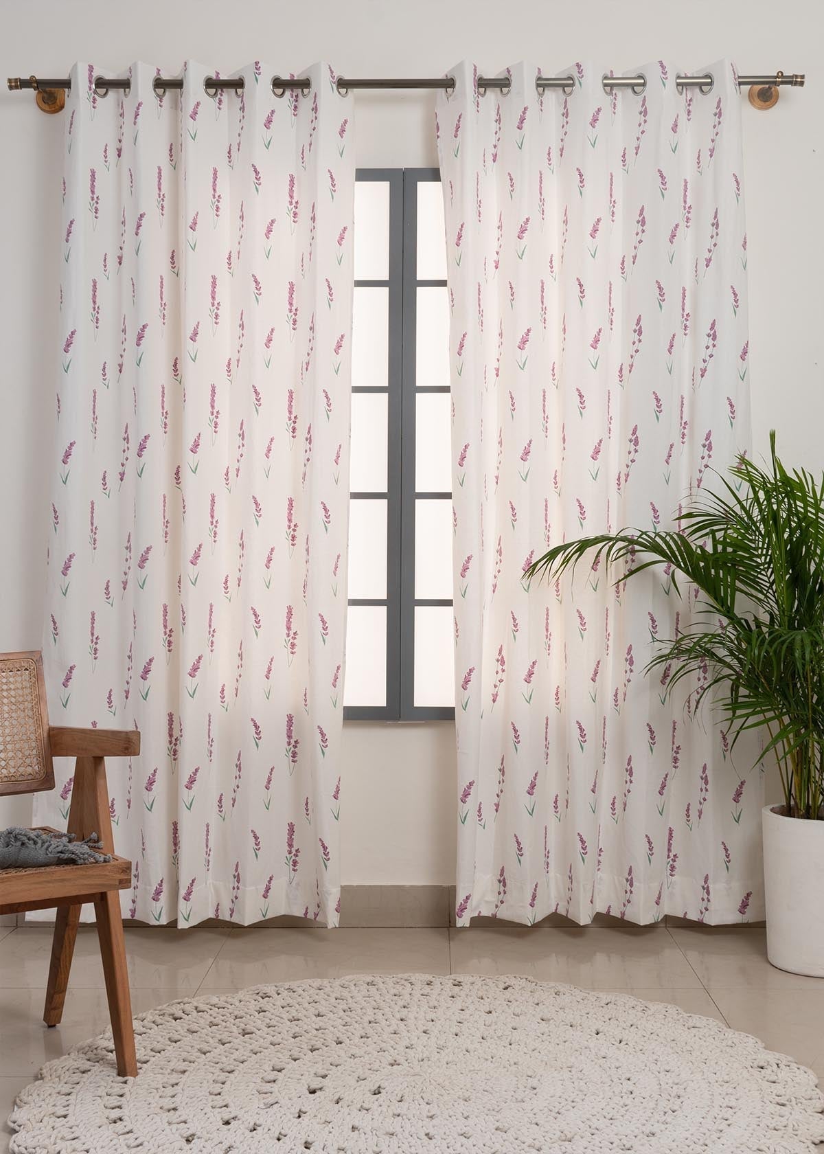 Fields of Lavender 100% cotton floral curtain for kids room - Light Reduction - Lavender - Single Piece