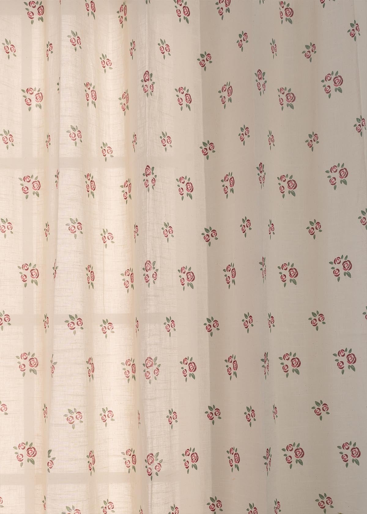 Rose Garden Wine Red 100% Cotton Sheer floral curtain for Living room - Light filtering - Single Piece