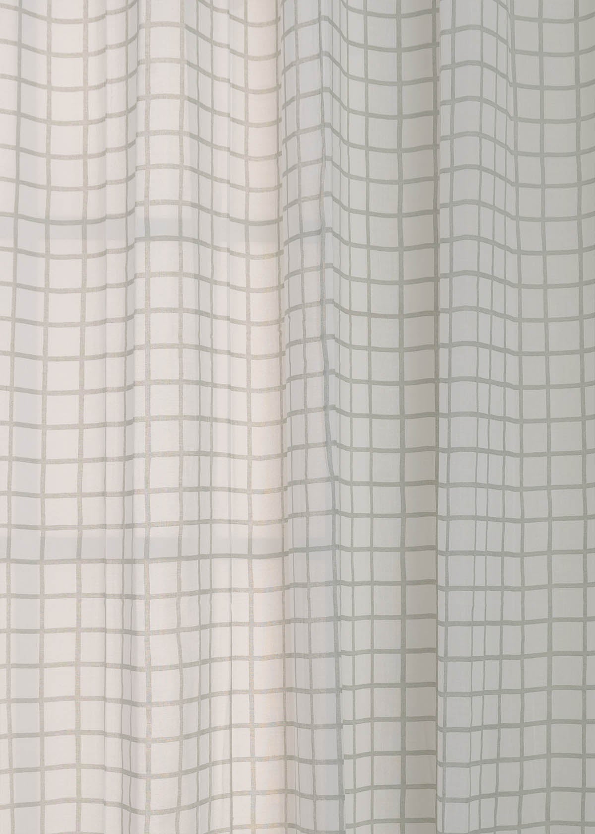Uneven checks geometric 100 % cotton sheer curtain for Living room & bedroom - Light filtering - Grey - Single Piece