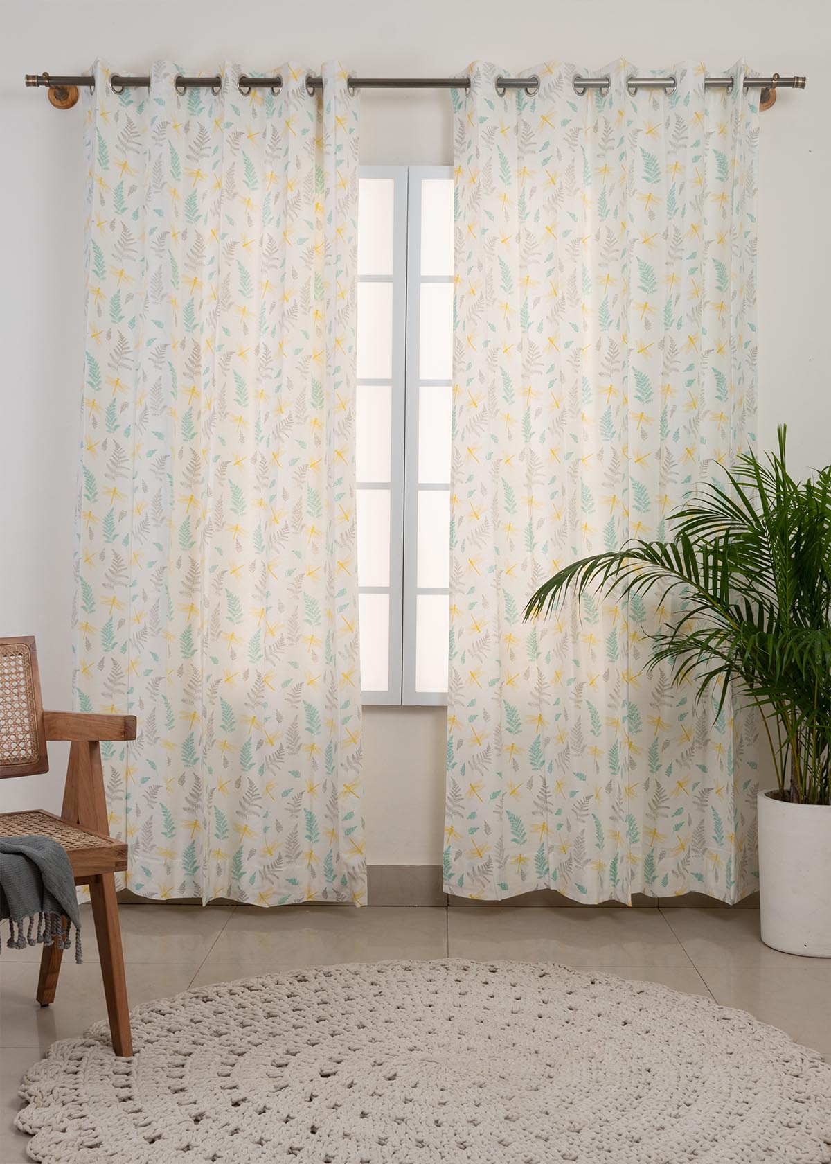 Winged Skies 100% cotton floral curtain for kids room, living room & bed room - Light Reduction - Single Piece