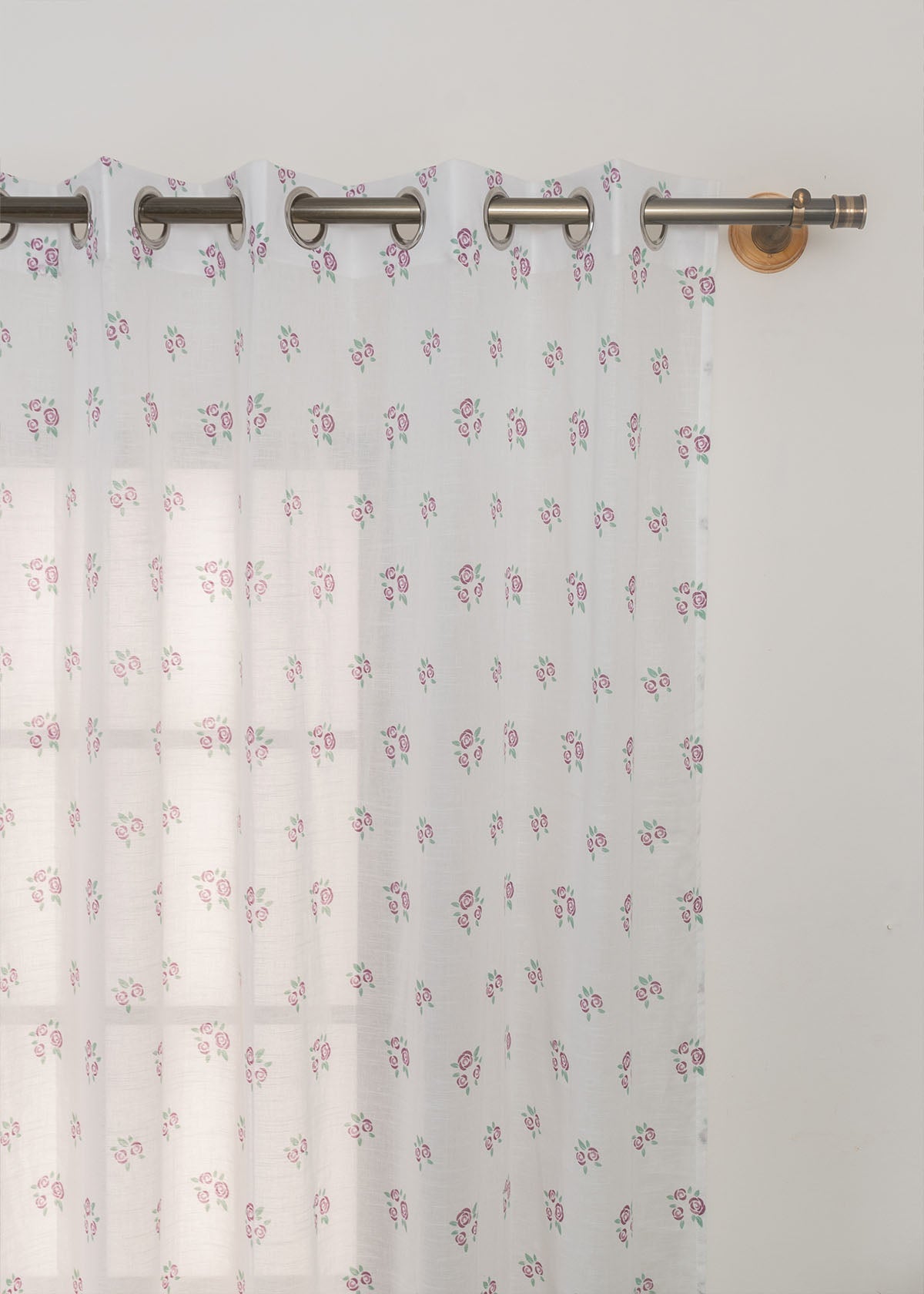 Rose Garden Lavender 100% Cotton Sheer floral curtain for Living room - Light filtering - Single Piece