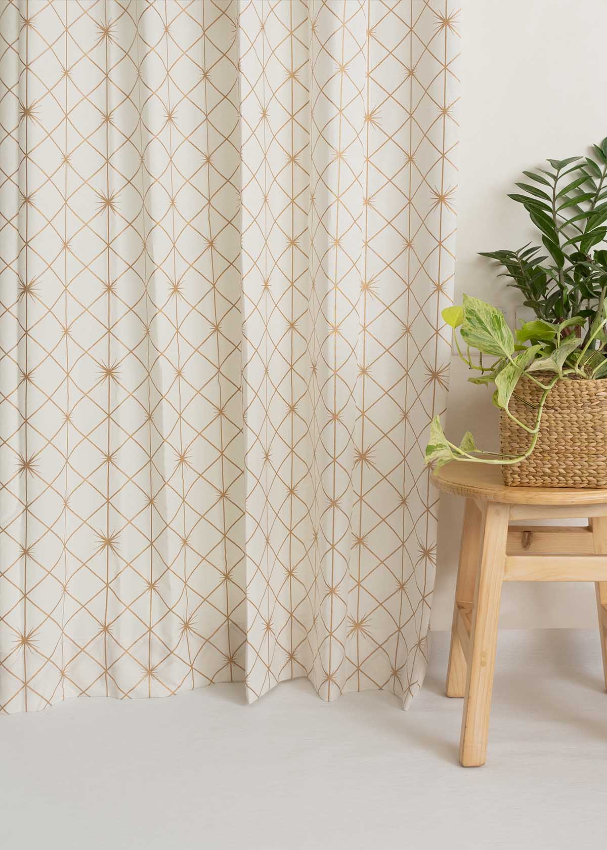 Stardust Printed 100% cotton floral curtain for Living room & bed room - Light Reduction - Single Piece