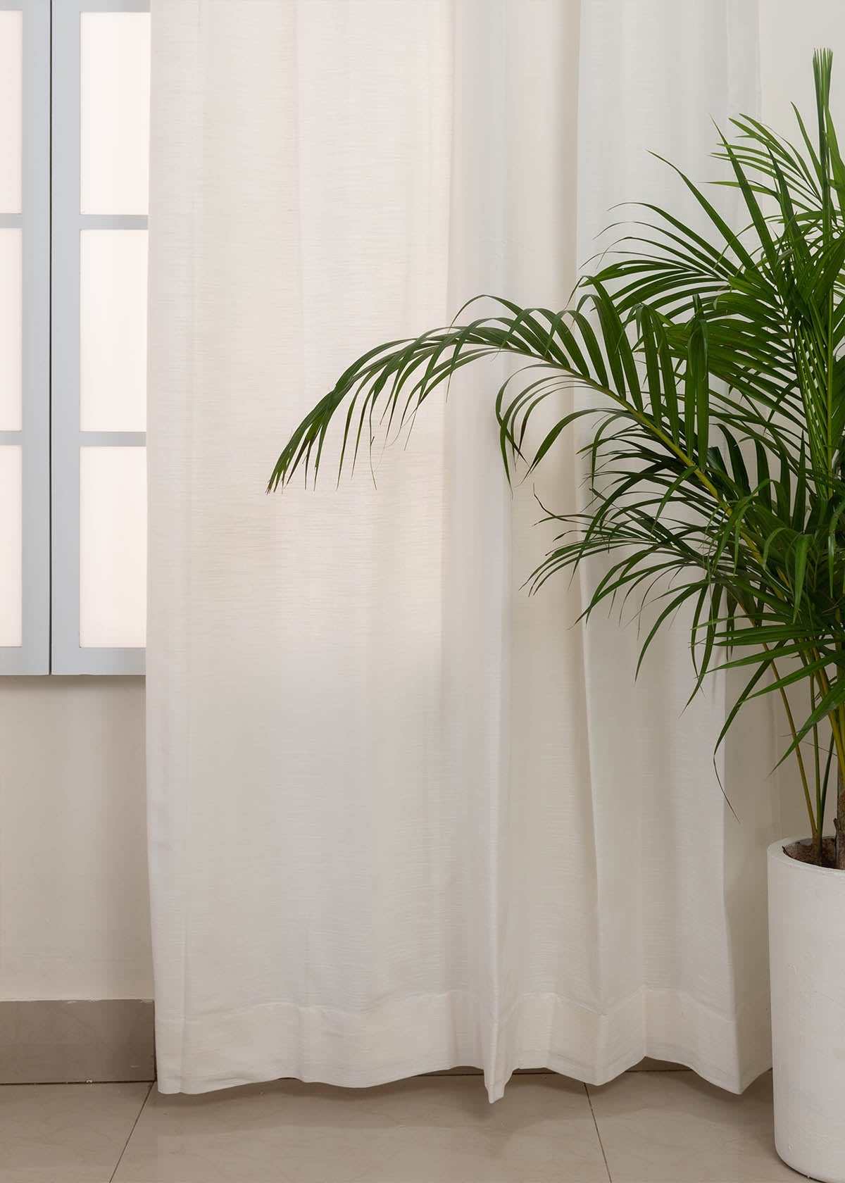 Solid white 100% cotton plain curtain for bedroom - Light Reduction - Single Piece