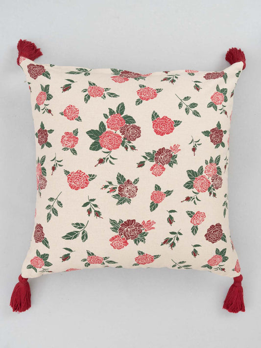 Wild Roses 100% cotton floral cushion cover for sofa - Red