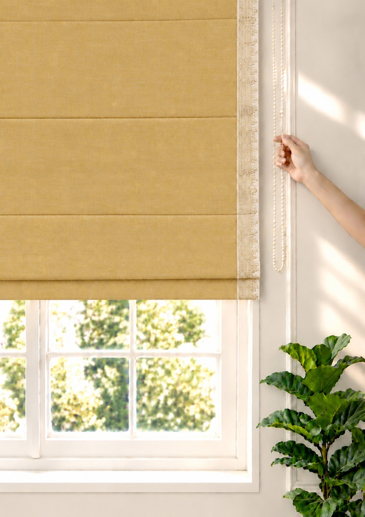 Kinari Honey Yellow & Gold Ethnic Linen Cotton Blend Textured Blind For Livingroom / Bedroom | Room Darkening