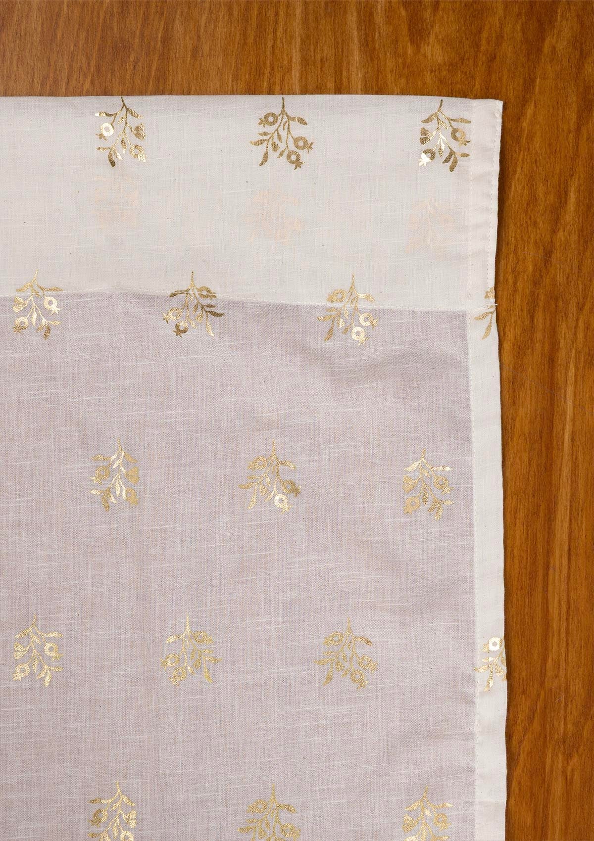 Induja 100% Cotton Sheer Gold Printed Curtain for living room & bedroom - Light Filtering - Beige - Single Piece