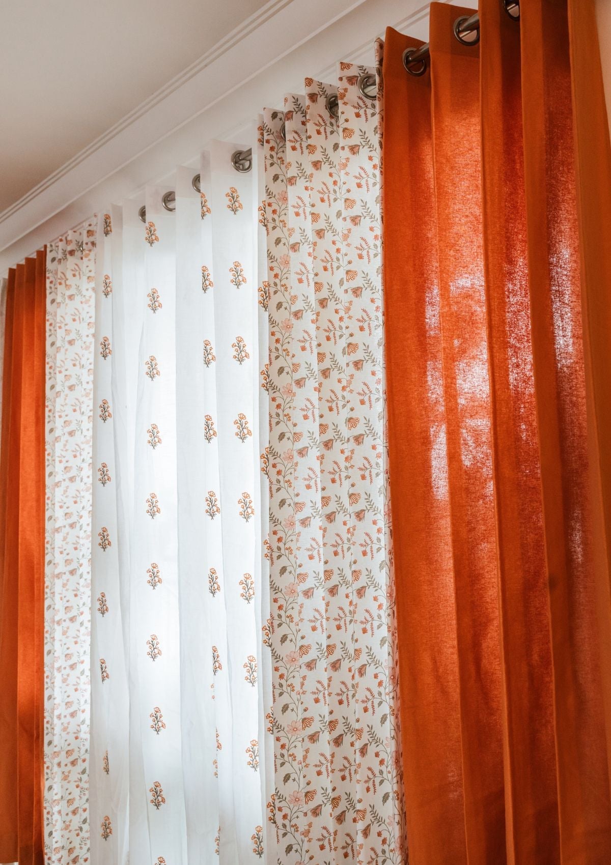 Solid orange 100% cotton plain curtain for bedroom - Room darkening - Single - Single Piece
