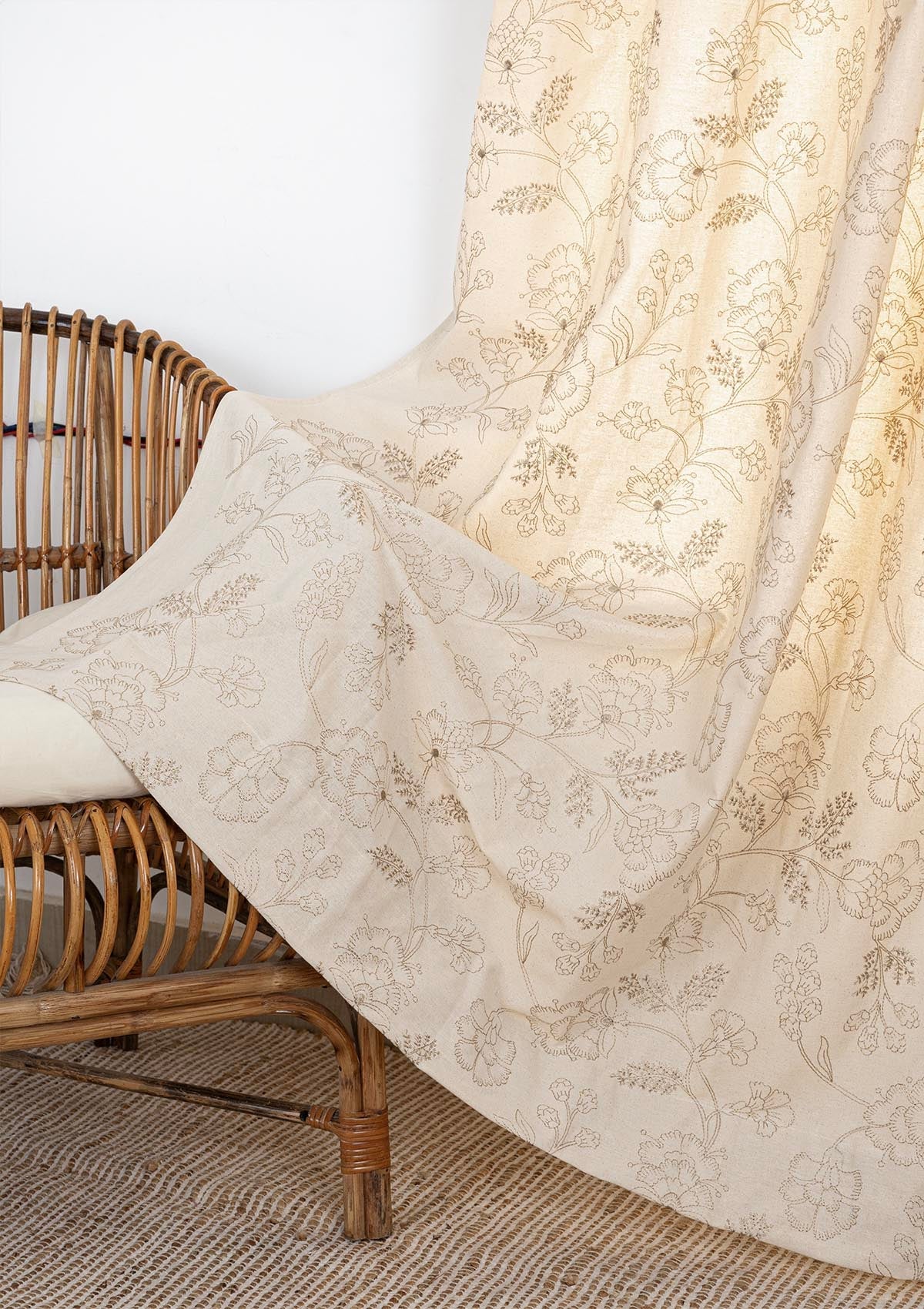 Mukta 100% Cotton Embroidery Curtain  for living room & bedroom - Light Reduction - Beige - Single Piece