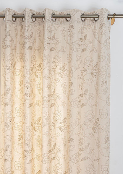 Mukta 100% Cotton Embroidery Curtain  for living room & bedroom - Light Reduction - Beige - Single Piece