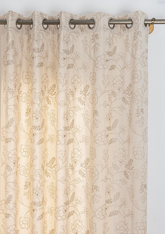 Mukta 100% Cotton Embroidery Curtain  for living room & bedroom - Light Reduction - Beige - Single Piece