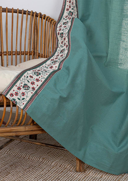 Kadamba Aqua Blue 100% Cotton Plain Curtain for living room & bedroom - Room Darkening - Single Piece