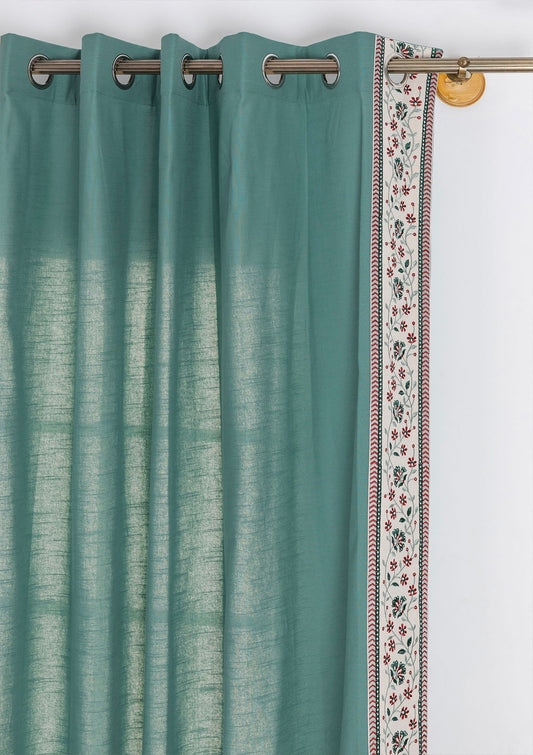 Kadamba Aqua Blue 100% Cotton Plain Curtain for living room & bedroom - Room Darkening - Single Piece