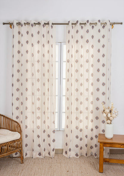 Sapphire 100% Cotton Sheer Textured Curtain for Living & Bedroom - Ligth filtering - Multicolor - Single Piece