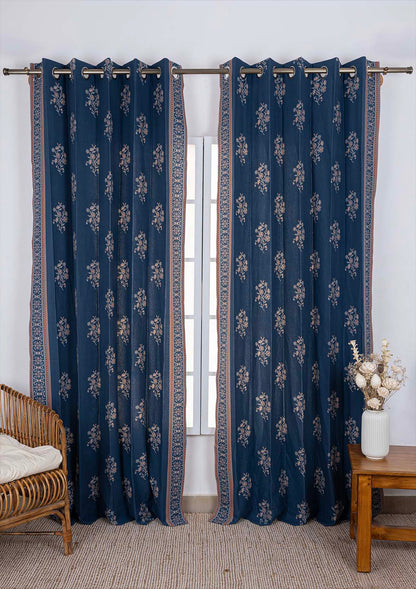 Neela 100% Cotton Printed Curtains for living room & Bedroom - Room Darkening - Multicolor - Single Piece