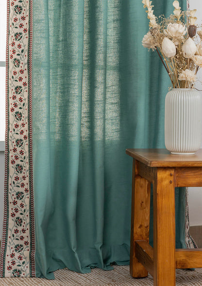 Kadamba Aqua Blue 100% Cotton Plain Curtain for living room & bedroom - Room Darkening - Single Piece